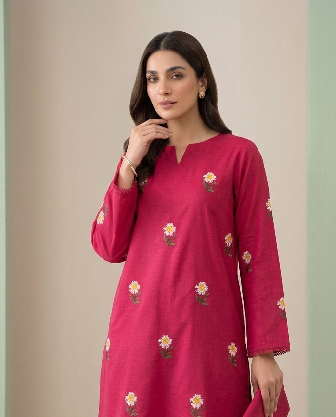 Red Peach Lawn Embroidered Suit – Noor-e-Bahar Edition GF NB-Carrot