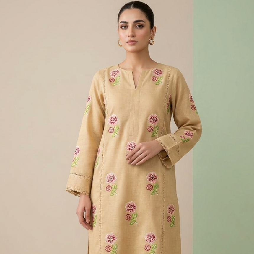 Red Peach Lawn Embroidered Suit – Noor-e-Bahar Edition GF NB-Beige