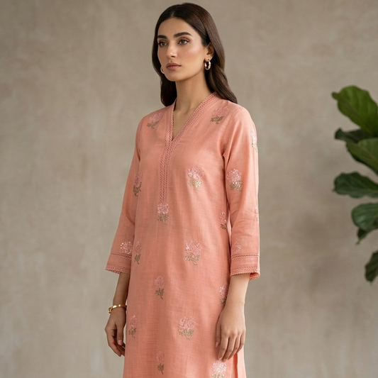 Peach Embroidered Lawn 2 Piece Suit – Noor-e-Bahar | Ghazi Fabric GF-NB-01