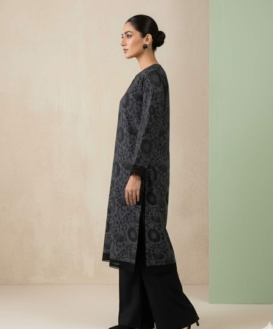 Ghazi fabric Un-Stitched Dress 2 Piece Suit For Women Printed Shirt Plain Trouser