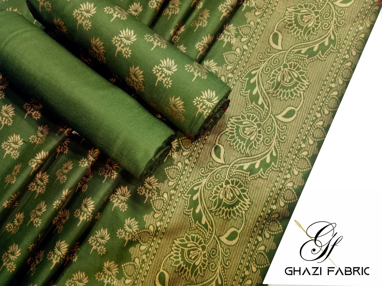 Ghazi Fabric Unstitched Linen 3-Piece Suit for Women - Feroza Series Volume II, Olive Green (0024/3) | Premium Winter Collection