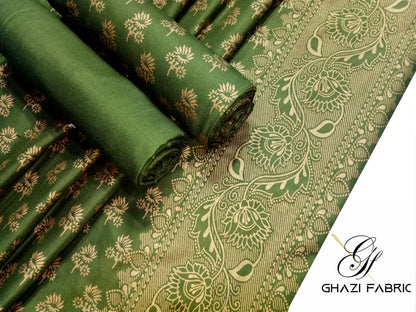 Ghazi Fabric Unstitched Linen 3-Piece Suit for Women - Feroza Series Volume II, Olive Green (0024/3) | Premium Winter Collection