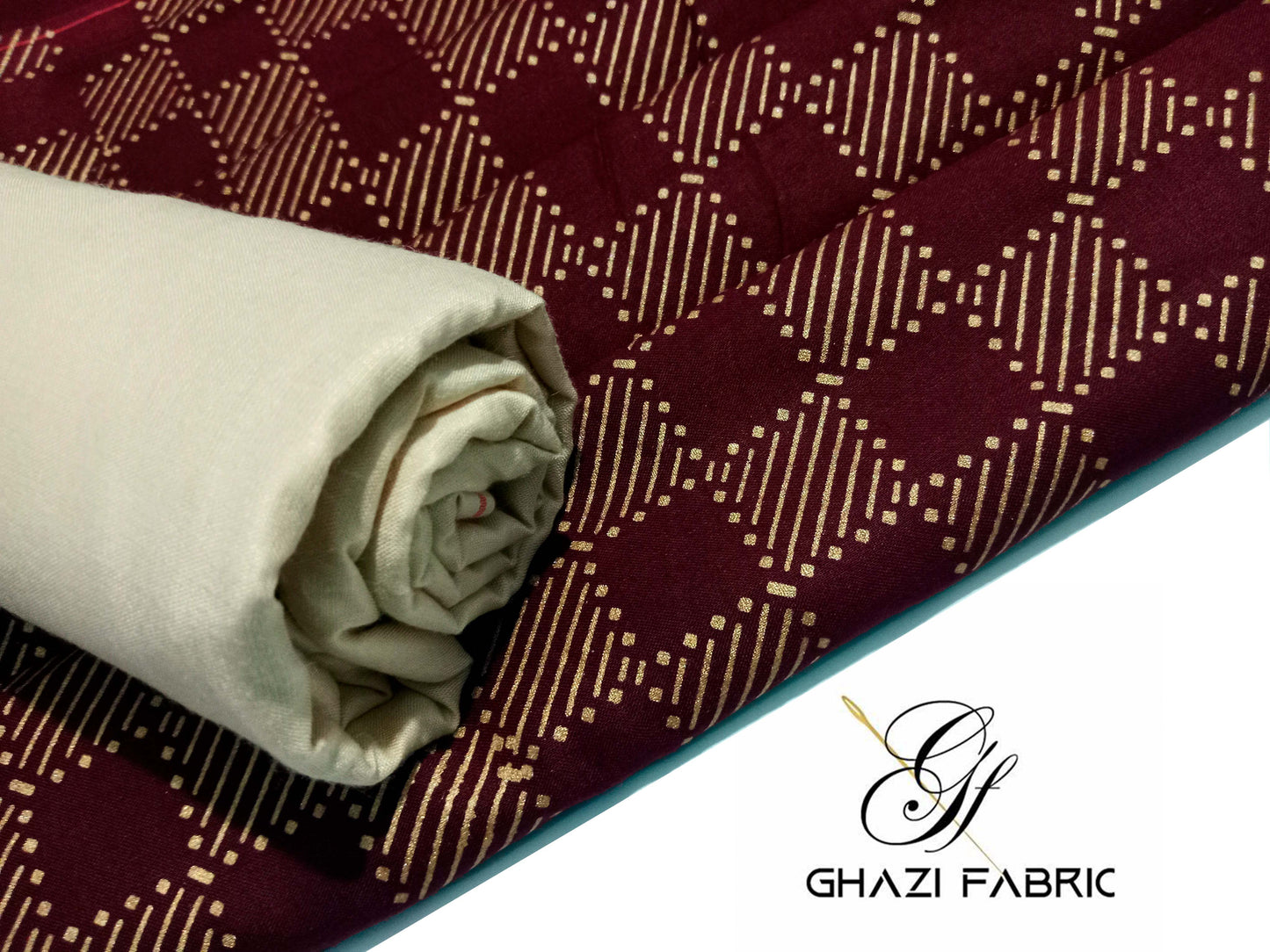 Ghazi fabric Unstitched Linen Dress Collection Famza Series Unstitch 2 Piece Suit For Women maroon with beige trouser (FM4111-H776)