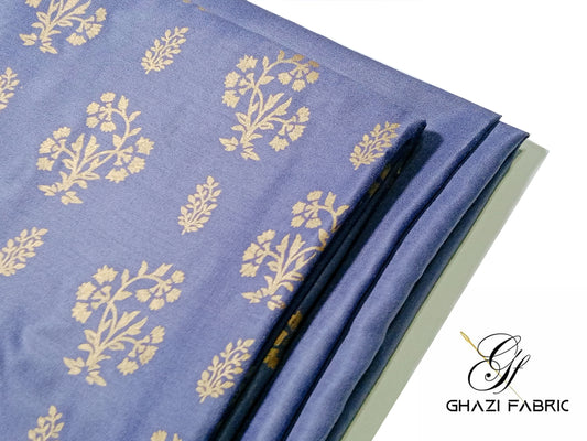 Ghazi fabric Unstitched Premium Quality Linen Dress Collection Famza Series Unstitch 2 Piece Suit For Women Gray  (FM1109-H2-B)