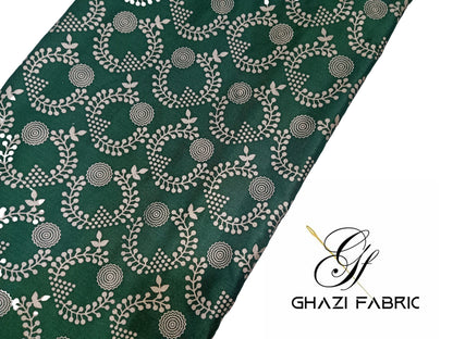 Ghazi fabric Unstitched Linen Dress Collection Famza Series Unstitch 2 Piece Suit For Women Bottle Green (FM49-H10)