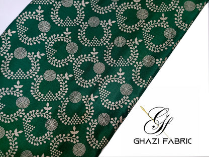 Ghazi fabric Unstitched Linen Dress Collection Famza Series Unstitch 2 Piece Suit For Women Bottle Green (FM49-H10)