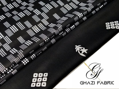 Ghazi fabric Un-stitched Premium Quality Linen Dress Collection Famza Series Unstitch 2 Piece Suit For Women Black  (FM9034-H6)