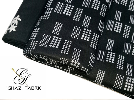 Ghazi fabric Un-stitched Linen Shirt Piece Modern Print Collection Black  (FM 23/2-1)