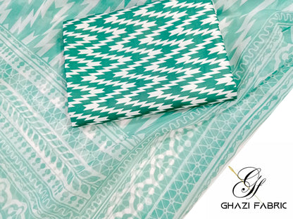 Ghazi Fabric | 3-Piece Cambric Lawn Suit | Shirt & Trouser with Chiffon Dupatta | Unstitched Summer Collection