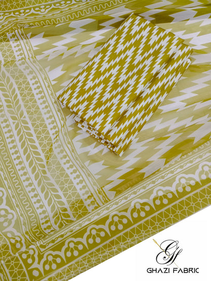 Ghazi Fabric | 3-Piece Cambric Lawn Suit | Shirt & Trouser with Chiffon Dupatta | Unstitched Summer Collection