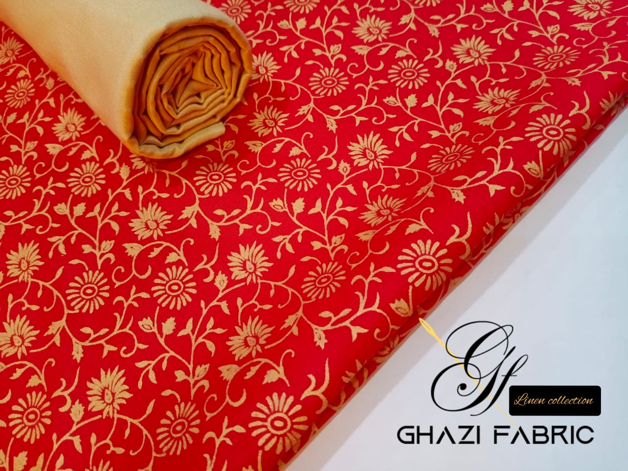 Ghazi fabric unstitch  printed Linen 2piece for women