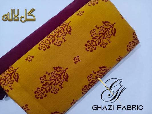 Ghazi fabric  Lawn Collection Ghazi Lawn fantasy  Unstitch Shirt & Trouser summer collection 2 pc Lawn Fantasy volume 2  women clothes Mustarad color