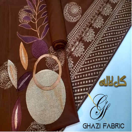 Ghazi fabric Unstitched Linen 3 piece suit for women
