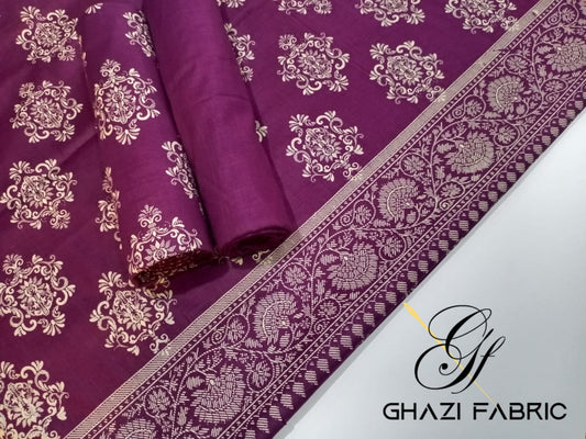 Ghazi fabric Rungrez lawn cotton Collection Unstitched 3 piece suit for women Lawn Plum Suit