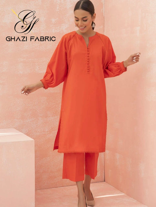 Ghazi fabric Rungrez Collection Stitched 2 Piece Lawn Orange Shirt And Trouser