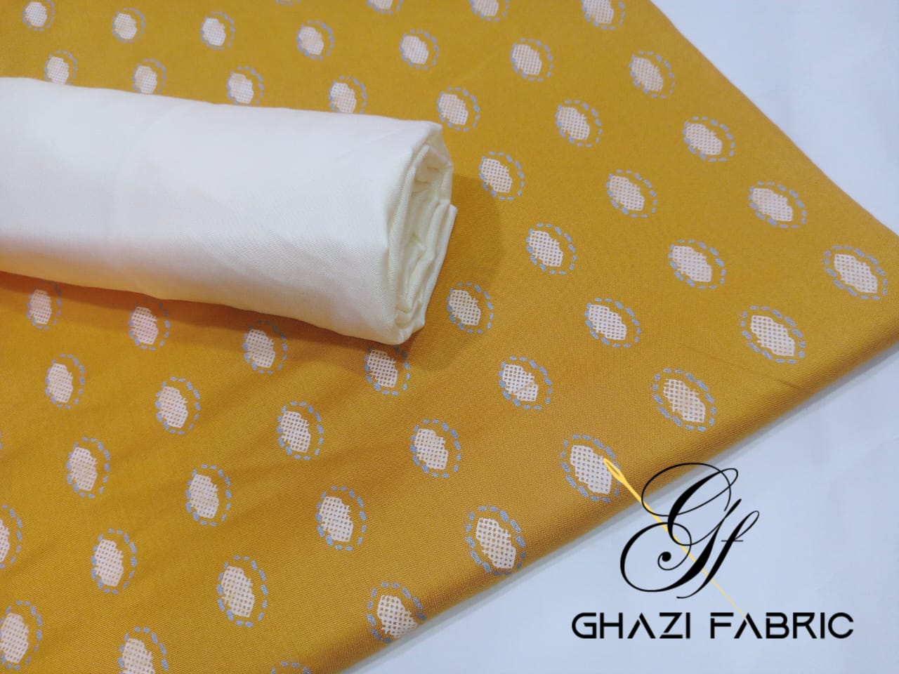Ghazi fabric Unstitched Linen 2 piece dress Beige with cream GTS3434/2