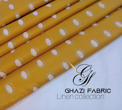 Ghazi fabric Unstitched Linen 2 piece dress Beige with cream GTS3434/2