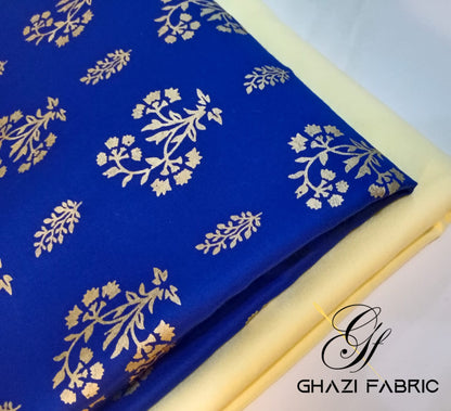 Ghazi fabric Unstitched Gull - E- Marjaan winter Linen collection Silver Printed Dress 2 piece for women  Royal blue with Cream Trouser GMF5724-23/2413