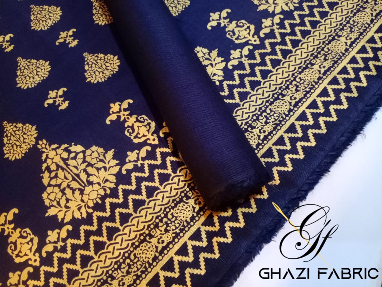 Ghazi fabric Gull-e-Marjaan Unstitched Khaddar Fall Collection 2 piece suit For Women & Girl Navyblue GM8397/2