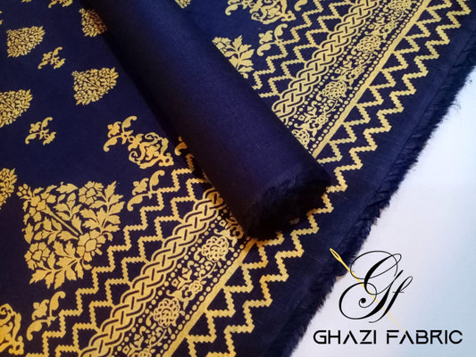 Ghazi fabric Gull-e-Marjaan Unstitched Khaddar Fall Collection 2 piece suit For Women & Girl Navyblue GM8397/2