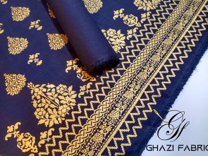 Ghazi fabric Gull-e-Marjaan Unstitched Khaddar Fall Collection 2 piece suit For Women & Girl Navyblue GM8397/2