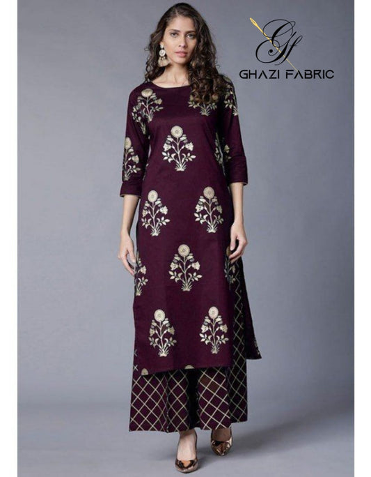 Ghazi fabric Unstitched Gull - E- Marjaan Linen print collection  Dress 2 piece for women  plum GMF6825-23/9415