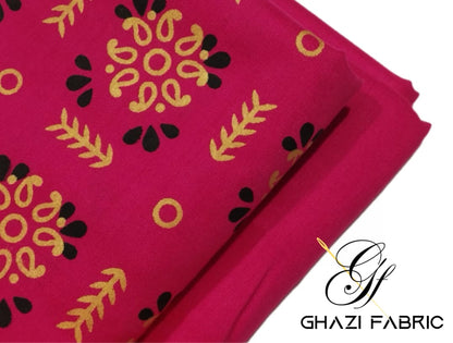 Ghazi fabric unstitch  printed Linen 2piece for women