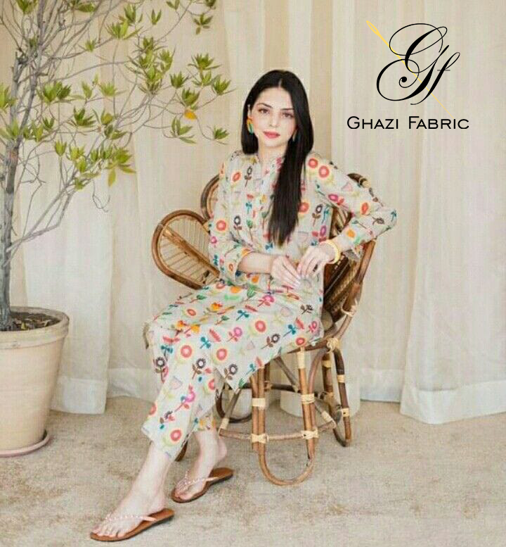 Ghazi fabric Unstitch Digital print Linen Collection 2 piece shirt&trouser clothes for women