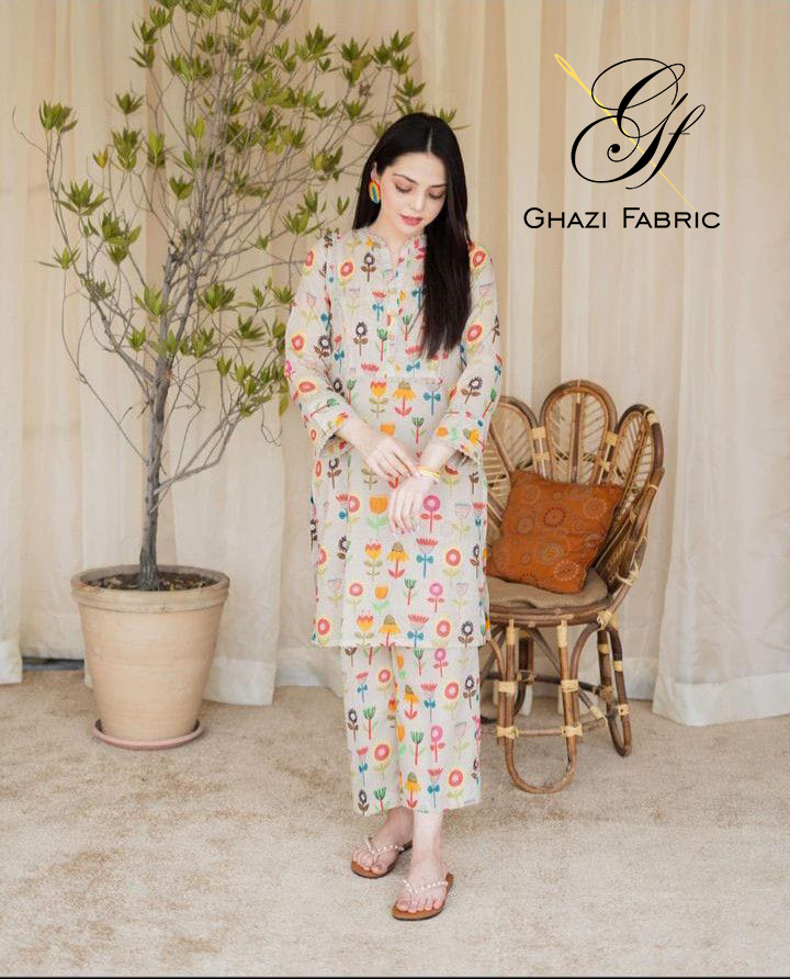 Ghazi fabric Unstitch Digital print Linen Collection 1 piece suit clothes for women