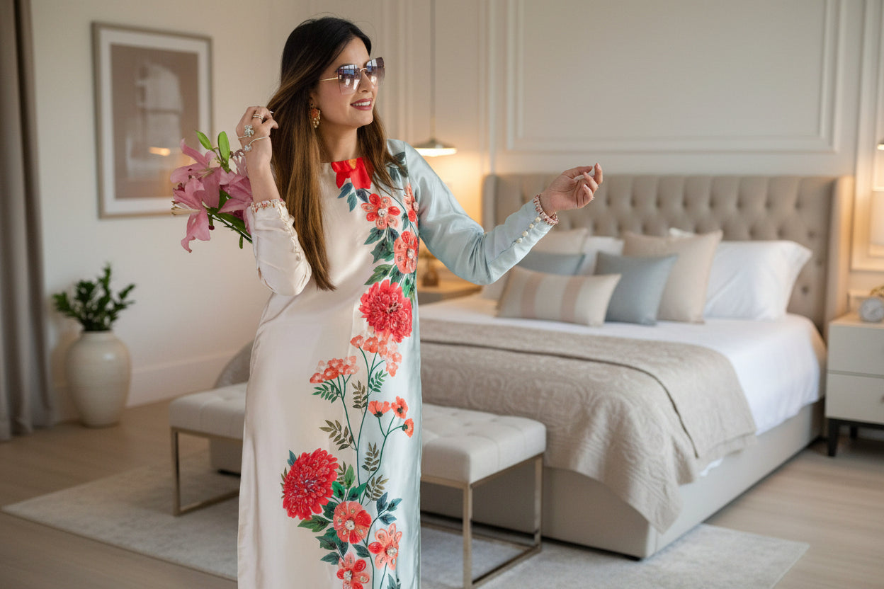 Ghazi Fabric Silk Floral Digital Print Long Maxi – Unstitched ( | NOOR-E-BAHAAR by Ghazi FabricGF-NB-289-5