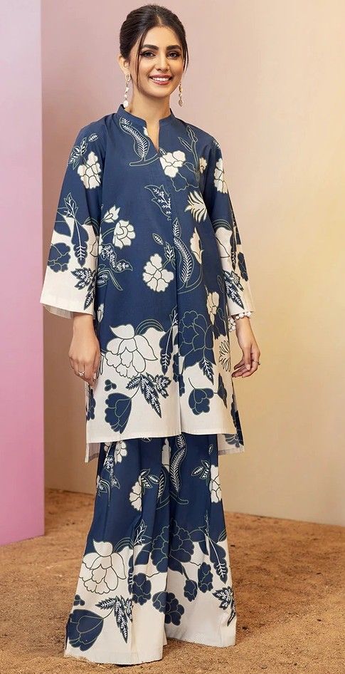 Ghazi Fabric Noor Bahar navy blue botanical digital print 2 piece crepe shirt trouser suit