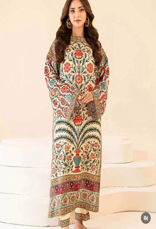 Ghazi Fabric Noor-E- Bahar Ivory Floral Digital Print 2-Piece Unstitched Suit GF-NB-201