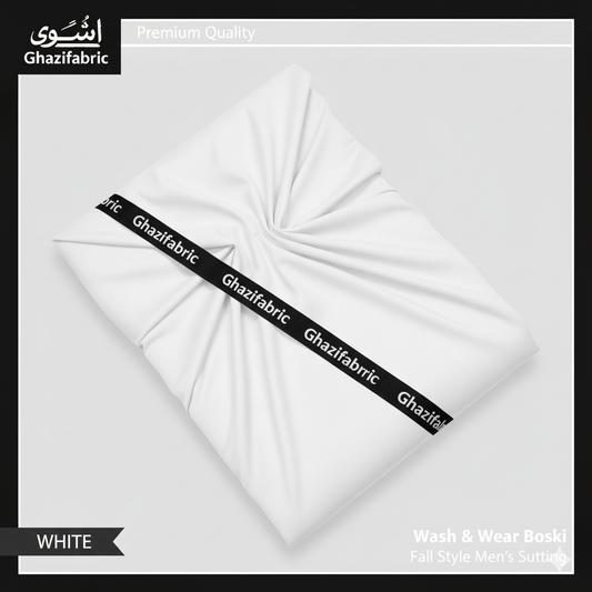 Ghazi fabric Unstitch Men Wash Ware boski Collection for Men  Premium Quality Fabric White(DS9-67)