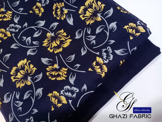 Ghazi fabric Unstitched Linen 2 piece suit for women Navyblue(GTF1256)