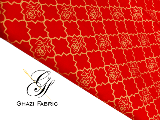 Ghazi fabric Unstitched Linen Shirt Piece Modern Print Collection red Color (uk series 9580/2-1)
