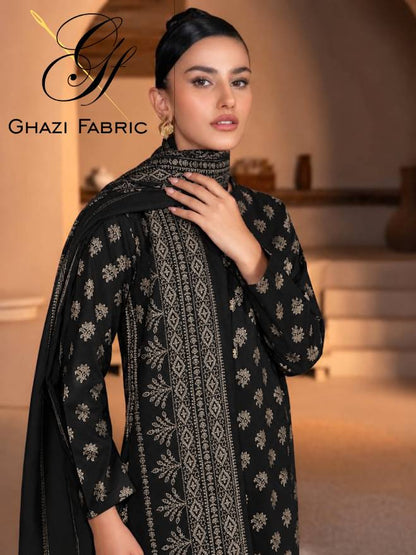 Ghazi fabric Black pearl series Linen Unstitched 3 Piece Suite For sea aqua Women
