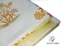 Ghazi fabric Unstitched Linen 2 piece suit for women new collection Feroza cream color (Fz series-0067679/8)