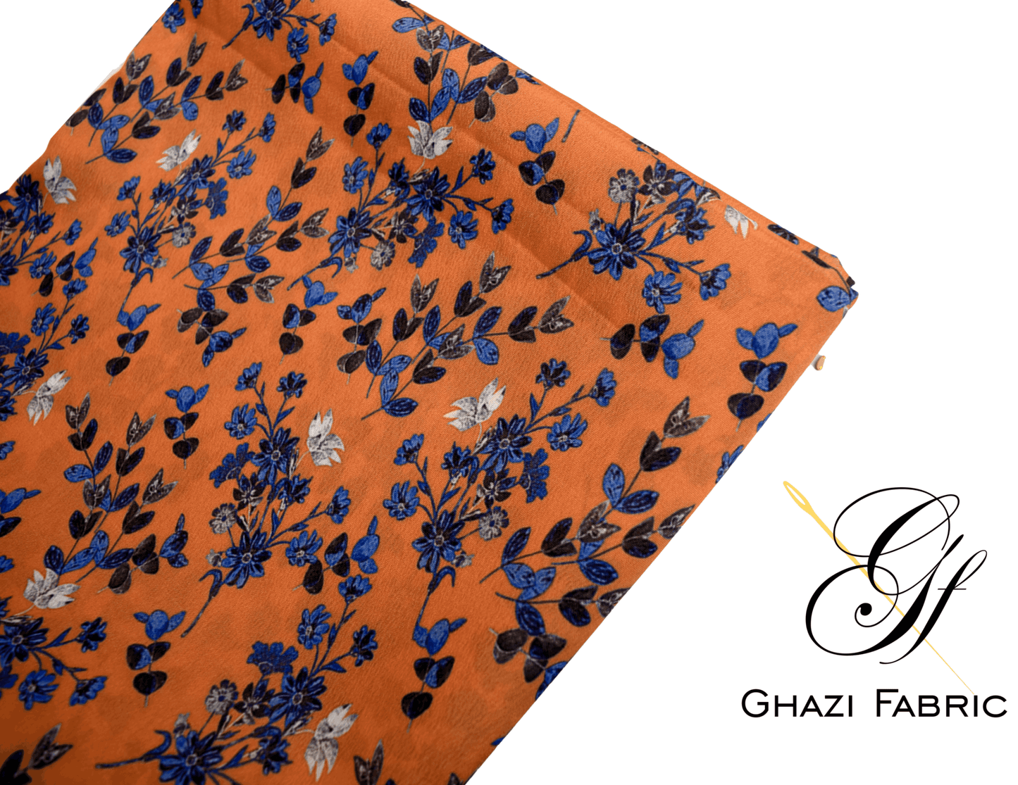 Ghazi fabric Unstitched Digital Print Grip collection Premium quality  Dress 2 piece for women Orange color(Uk-series/4856-2))