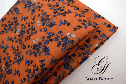 Ghazi fabric Unstitched Digital Print Grip collection Premium quality  Dress 2 piece for women Orange color(Uk-series/4856-2))