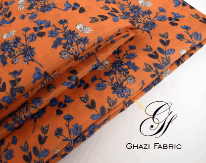 Ghazi fabric Unstitched Digital Print Grip collection Premium quality  Dress 2 piece for women Orange color(Uk-series/4856-2))