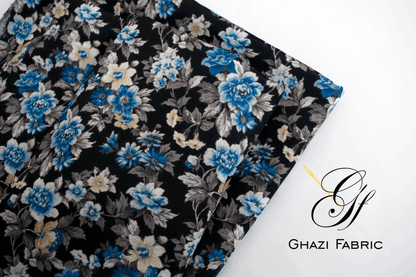 Ghazi fabric Unstitched Digital Print Grip collection Premium quality  Dress 2 piece for women black color(Uk-series/8156-2))