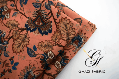 Ghazi fabric Unstitched  Grip   Digital  collection digital print Shirt Piece  For Women peach color(Uk series57456-1)