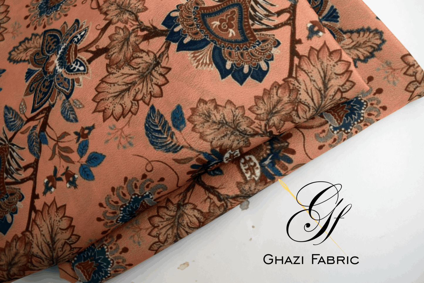 Ghazi fabric Unstitched  Grip   Digital  collection digital print Shirt Piece  For Women peach color(Uk series57456-1)