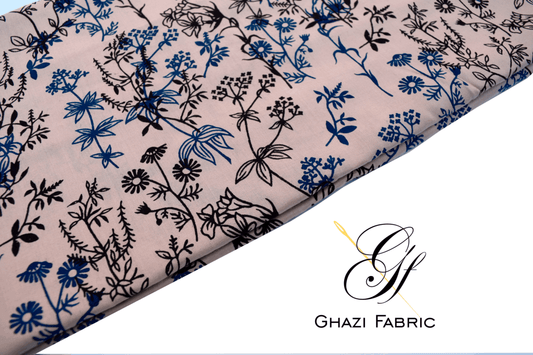 Ghazi fabric Unstitched Linen Shirt Piece Modern Print Collection Tea Pink Color (uk series 8780/2-1)