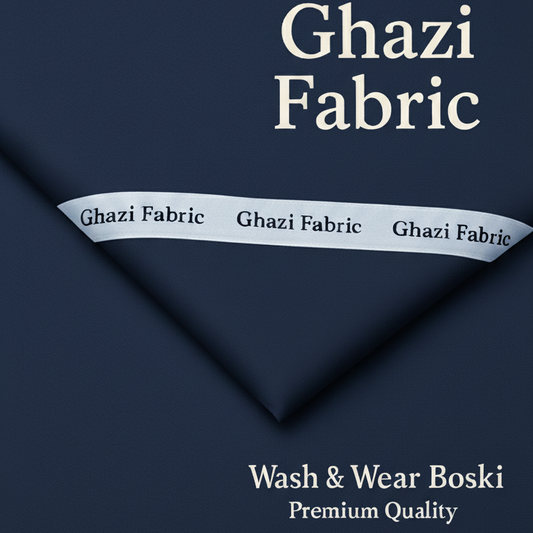 “Navy Blue Boski Fabric for Men – Premium Unstitched Wash & Wear by Ghazi Fabric”