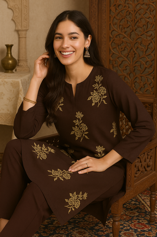 Brown unstitched lawn 2-piece suit – Pakistani women's summer outfit