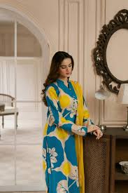 Teal & Yellow Digital Printed 3-Piece Suit | NOOR-E-BAHAAR by Ghazi Fabric (UNSTITCHED) GF-NB-TY-02
