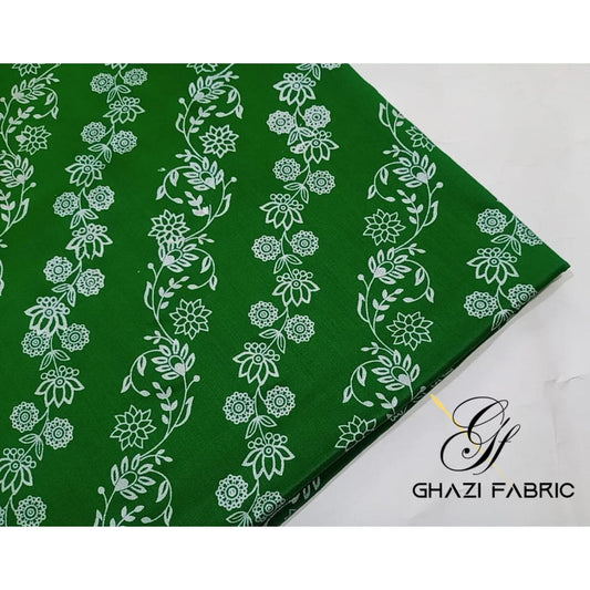 Ghazi fabric Linen Collection Unstitched 1 Piece Linen  Green With White Print Shirt 2.50/yard GTS 4455