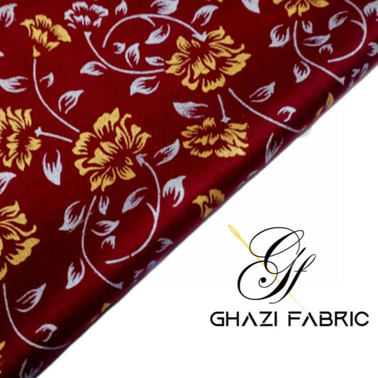 Ghazi fabric Unstitched Linen Shirt maroonGTS924