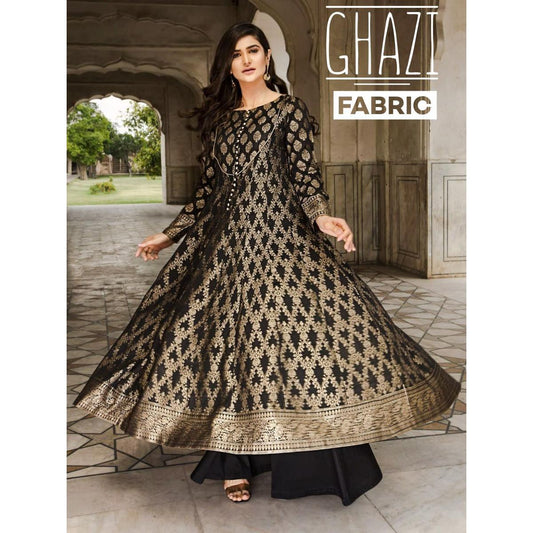 Ghazi fabric Stitched Linen Long Flare Frock